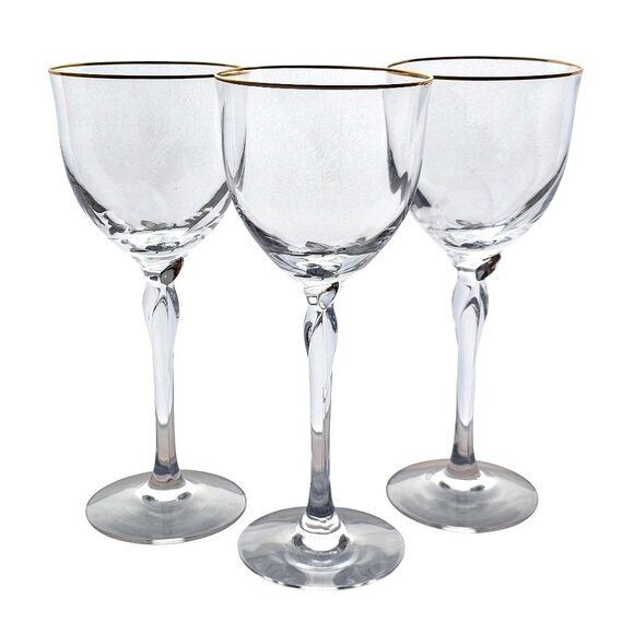 6 Lenox Unity Gold Wine Glasses 7.5" USA crystal goblets twisted stem marked 198 - Picture 3 of 10